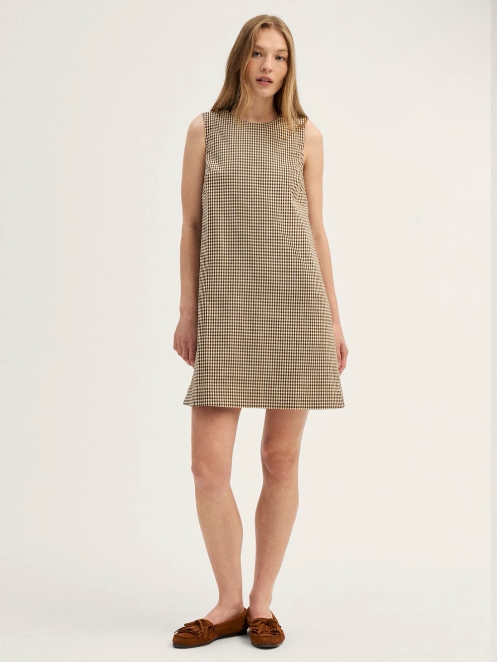 Madewell Beige and Black Houndstooth Sleeveless Mini Dress
